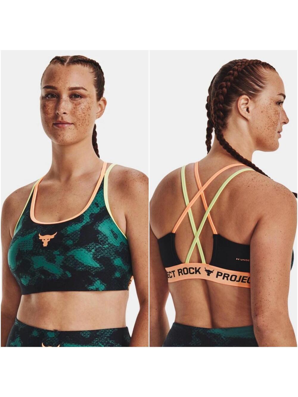 Under Armour Project Rock Crossback Green Orange Sports Bra Plus Size 1X
